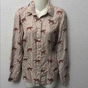 J. Crew Collection Silk Twill Roaming Tiger Print Button Up Shirt in Dusty Ivory